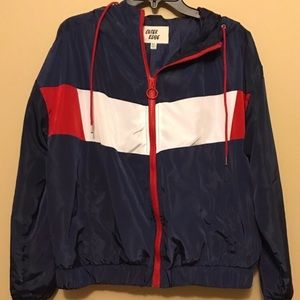 Outer edge navy, red, and white jacket